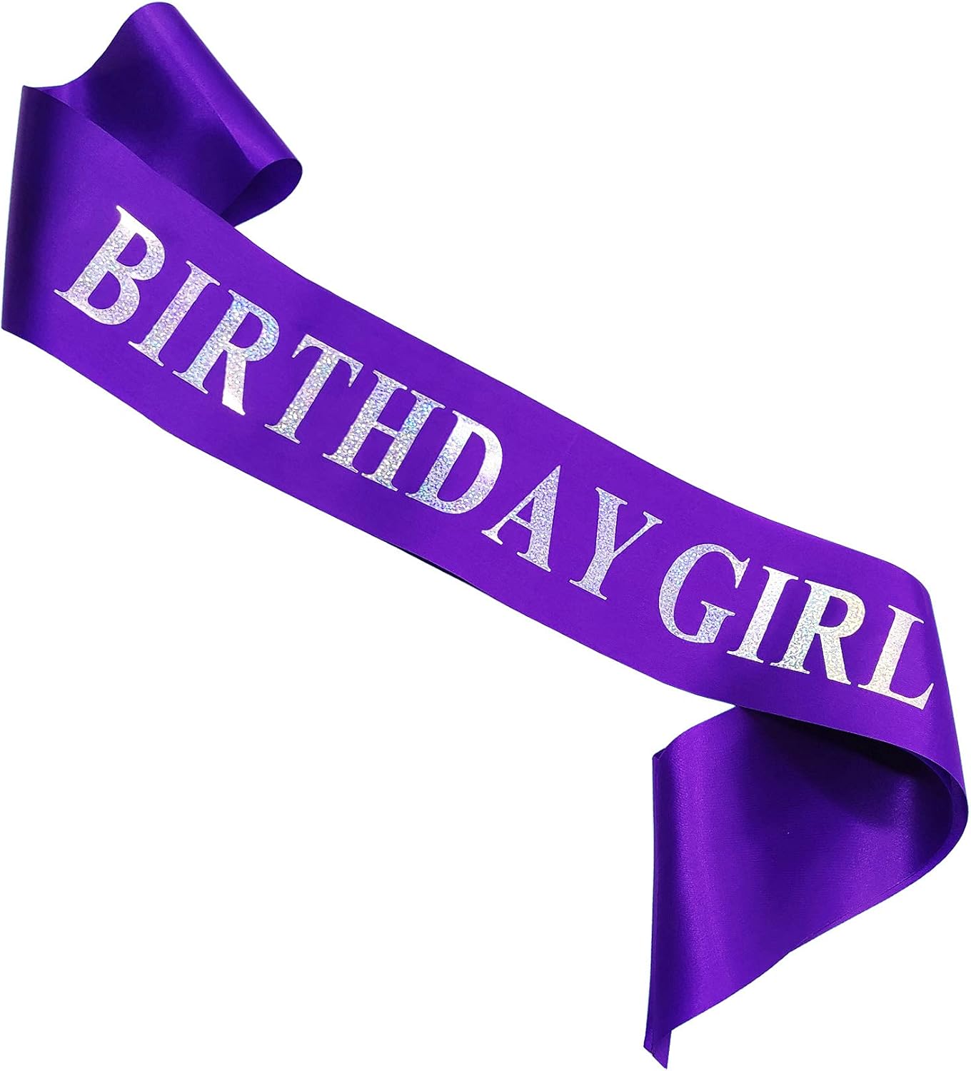 Birthday Girl Sash - Purple Satin Silver Iridescence Glitter Foil Sash for Women's Birthday Party Decorations