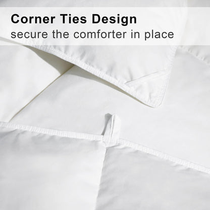ALPSWAN Luxury Goose Feather Down Fiber Comforter Queen Size, 300TC White Cotton Blended Duvet Insert, All Season Hotel Bedding Alternative Down Comforter with Corner Tabs (White, Queen)