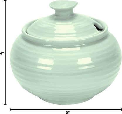 Portmeirion Sophie Conran Celadon Covered Sugar Bowl, 11 Oz, Fine Porcelain