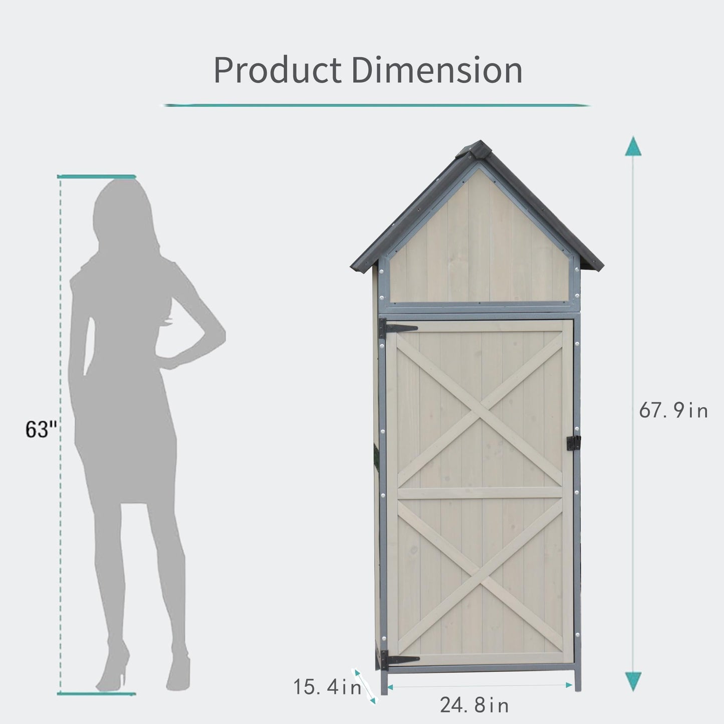 Garvee 5 x 2 FT Outdoor Storage Shed, Lockable Wooden Garden Shed with Metal Frame and Adjustable Shelves, Large Capacity Storage House with Single Lockable Door for Backyard Patio Garden Lawn, Grey
