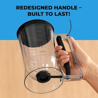 Pancake Batter Dispenser - Kitchen Must Have Tool for Perfect Pancakes, Cupcake, Waffle, Muffin Mix, Cake & Crepe - Easy Pour Baking Supplies for Griddle - Pancake Maker with Measuring Label (Black)