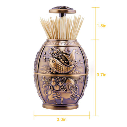 ANGROC Push Style Retro Metal Automatic Toothpick Holder, House Warming Gifts, Retractable Toothpicks Case Can Box Organizer Storage Container, for Home Restaurant Café Club Bar Hotel ( Red Bronze )