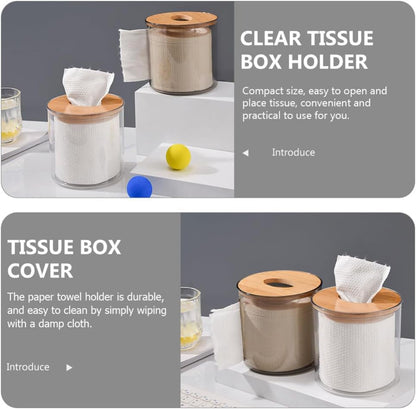 Amosfun Round Wooden Tissue Box Cover, Facial Tissue Holder with Wood Lid for Countertops