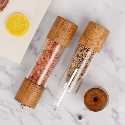 XWXO Premium Acrylic Salt and Pepper Grinder Set, Manual Salt and Pepper Mills- Wooden Shakers with Adjustable Ceramic Core-Salt Grinder and Pepper Mill -8 Inches-Pack of 2