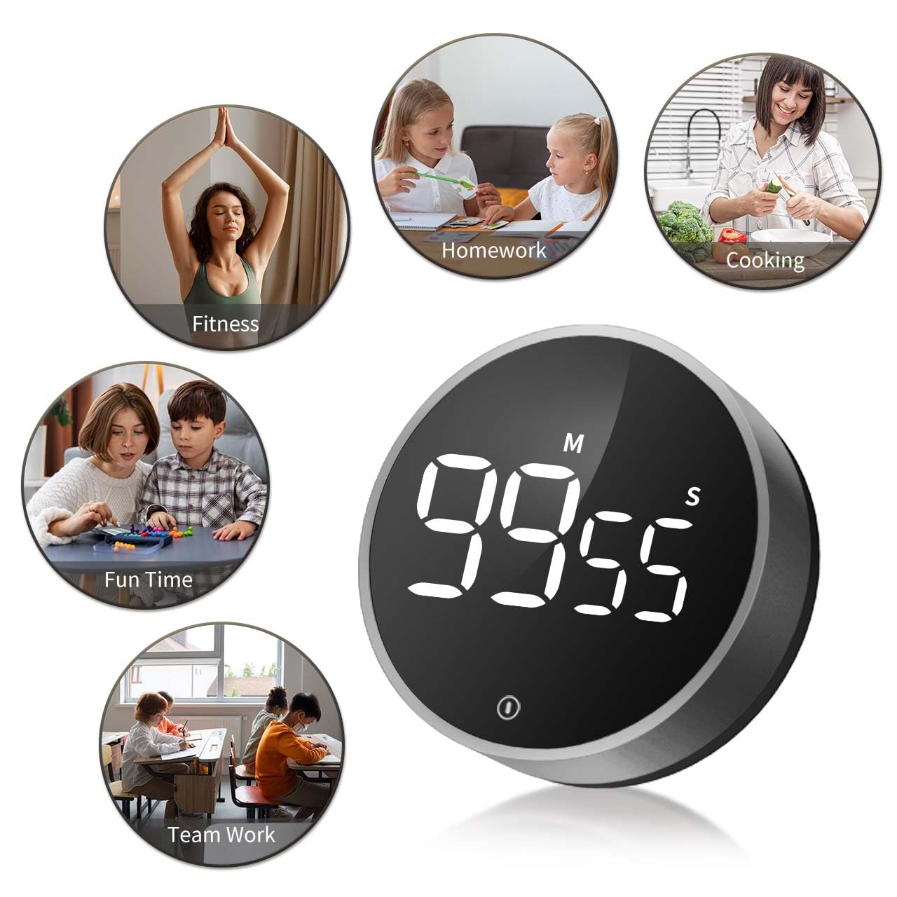 VOCOO Digital Kitchen Timer - Magnetic Countdown Countup Timer with Large LED Display Volume Adjustable, Easy for Cooking and for Seniors and Kids to Use (Space Grey)