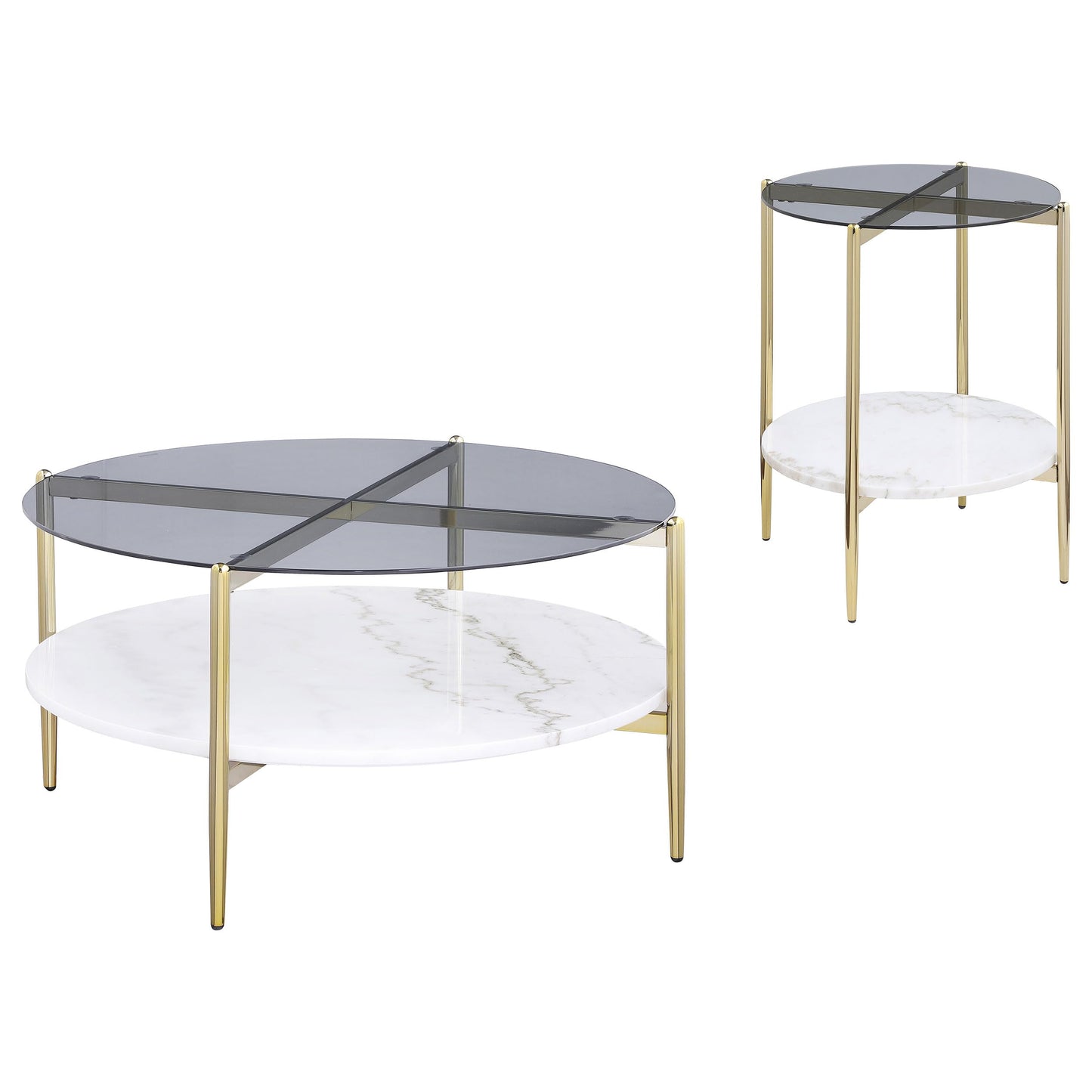 Coaster Home Furnishings Jonelle 2-Piece Round Coffee and End Table Set Gold