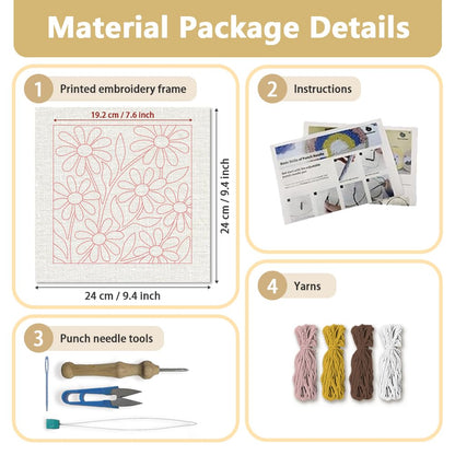 Doodlream Daisy Flowers DIY Punch Needle Embroidery Kit for Adult Beginner, 9.4" Floral Punch Stitching Craft Set for Starter with Frame, Fabric Pattern, Threader, Yarn, Pinch Needle