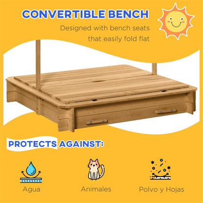 CARLIÉ Kids Wooden Sandbox with Cover for Backyard Garden,Sand Box with Adjustable Canopy,Kids Outdoor Play Equipment Sand Protection Bottom Liner