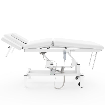 Dolonm 2 Motors Electric Massage Table, Hydraulic Electric Lift Adjustable Waist and Height Lifting Functions for Treatment, Physical Therapy, Spinal Massage, Facial Spa, Waxing, Tattooing - White