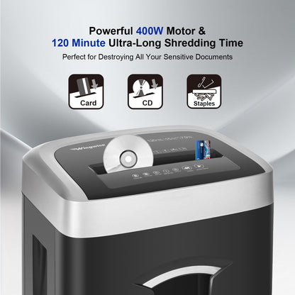 Wingwise 18 Sheets 120-Minute Paper Shredder, 7.9 Gallon Bin, P4 Cross-Cut Heavy-Duty Shredder for Home & Office Use