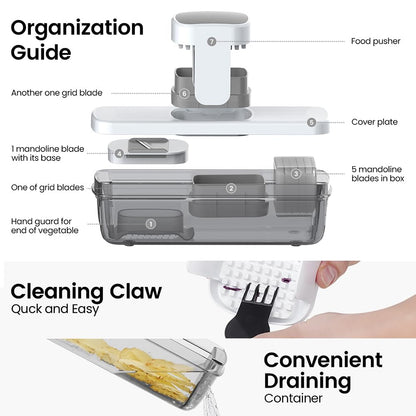 KEOUKE 8-in-1 Vertical Vegetable Chopper Mandoline Slicer with Container White - Safe Tap Out Dicer with Hand Guard for Kitchen Easy Food Prep, Onion Potato Veggie Fruit