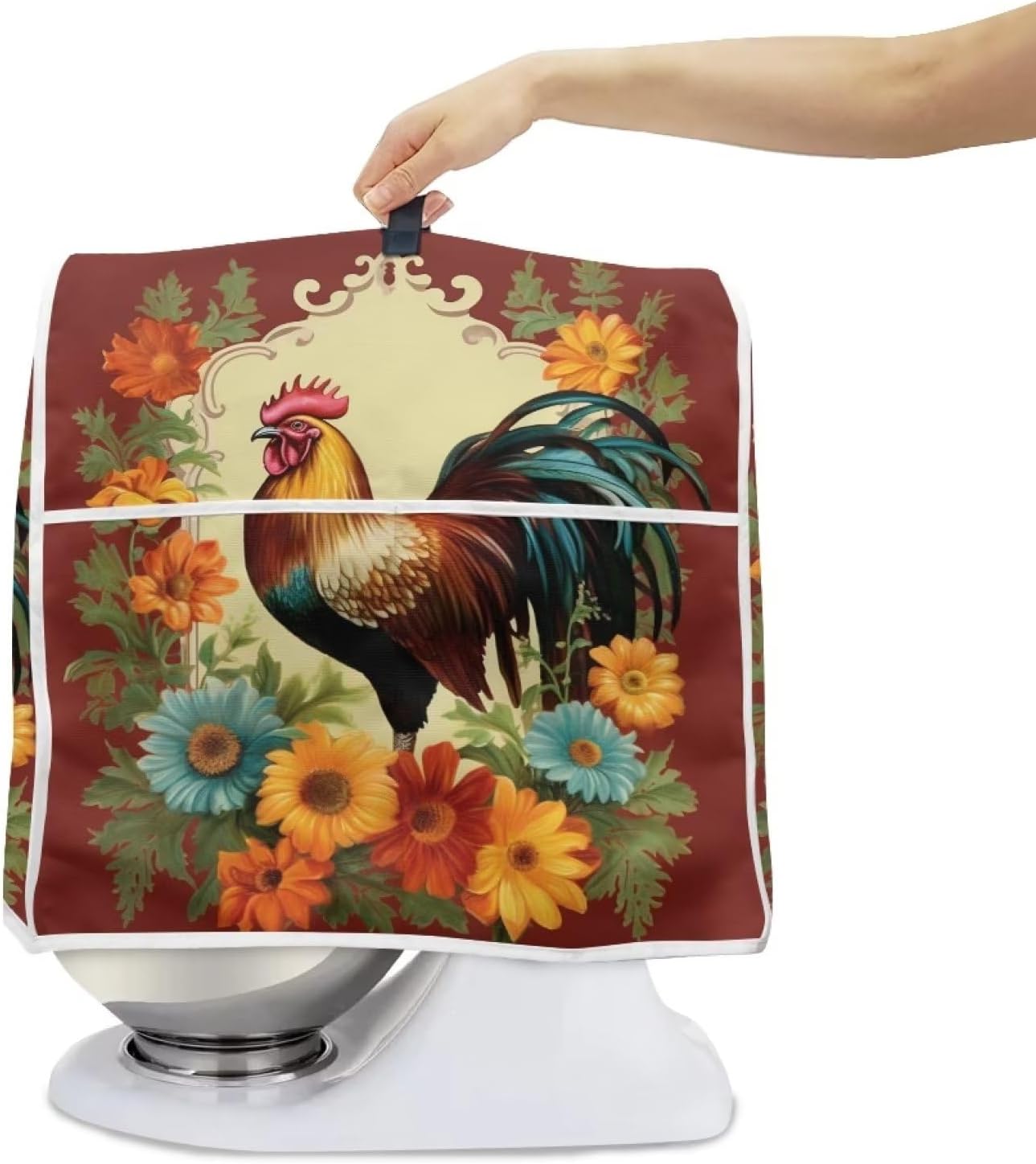 Upetstory Chicken Rooster Kitchen Aid Mixer Cover with Pockets, Compatible with 4.5-5 Quart Kitchen Mixers, Toaster