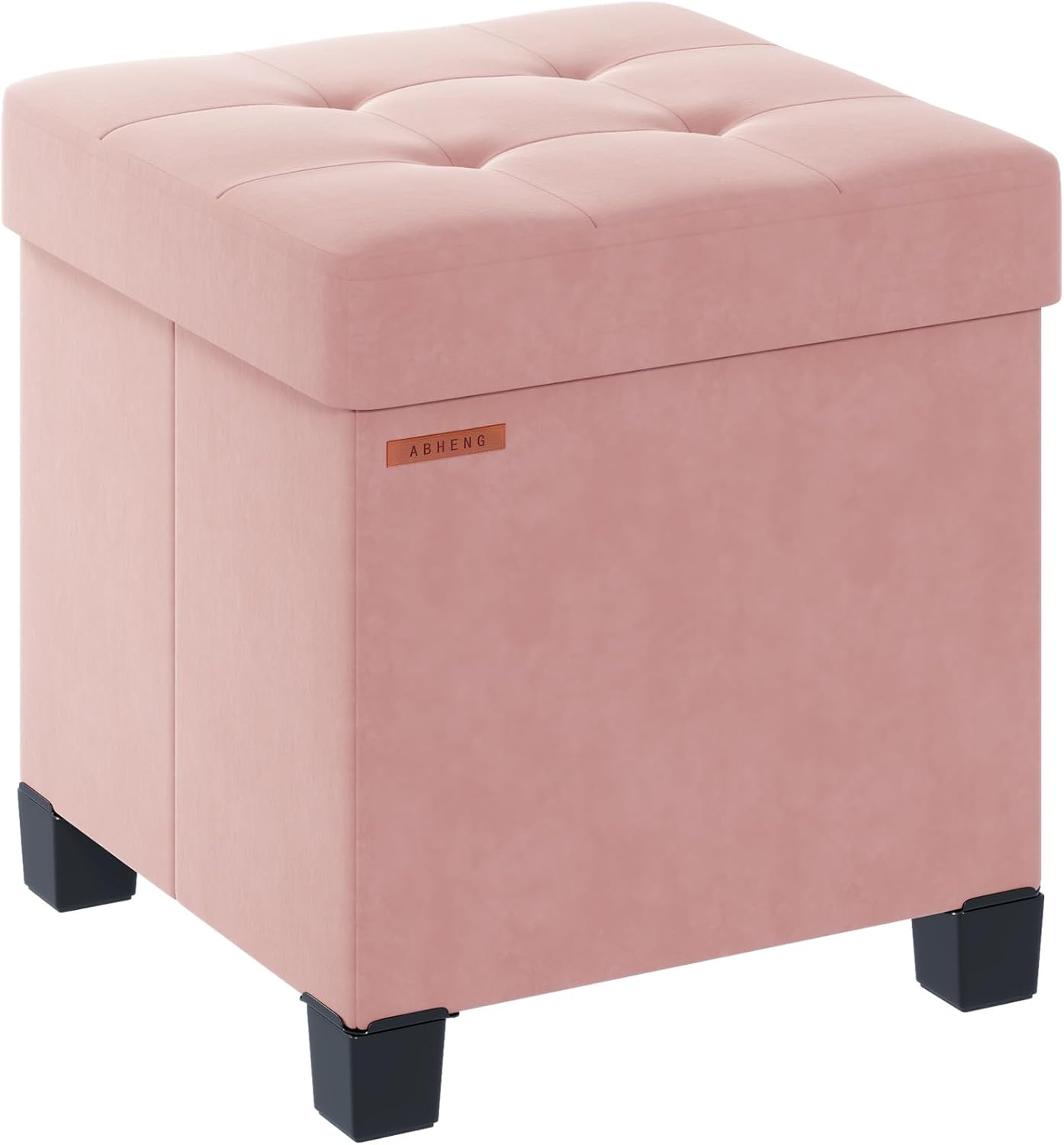 15 15 15.7 Inches, ASND22P ABHENG Cube Storage Ottoman, Velvet Foot Stool with Feet, Folding Storage Bench, End of Bed
