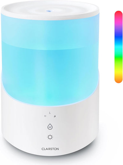 2.5L 25H Clarston Humidifiers for Bedroom, Cool Mist Humidifier with Essential Oils Diffuser and Nightlight, Top Fill