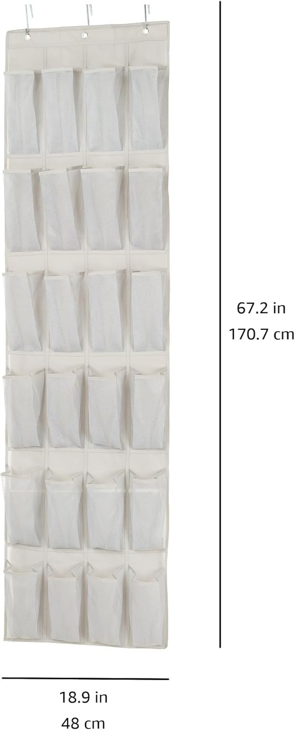 24 24 Amazon Basics Medium Mesh Pocket Over-the-Door Hanging Shoe Organizer, Space Saving Shoe Storage, Light Grey |