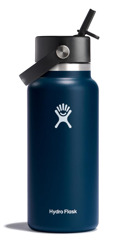 Hydro Flask Water Bottle - Insulated Stainless Steel - Wide Straw Lid, Non Spill, Leakproof in 32 Oz Indigo Blue