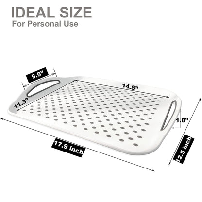 Large Non Slip Serving Tray with Handles, Silicone Gripping Nubs Lap Food Trays for Eating, Dishwasher Safe Serve for Dinner Snack Fruit Dessert Breakfast Beverage, Rectangular, Set of 2, White