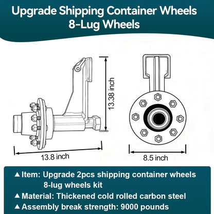 Upgrade 2 Pack Shipping Container Wheels 8-Lug Wheels Kit, Shipping Container Axle, Heavy Duty Shipping Container Accessory with Ratchet Tie Downs for Moving 20ft - 40ft Container