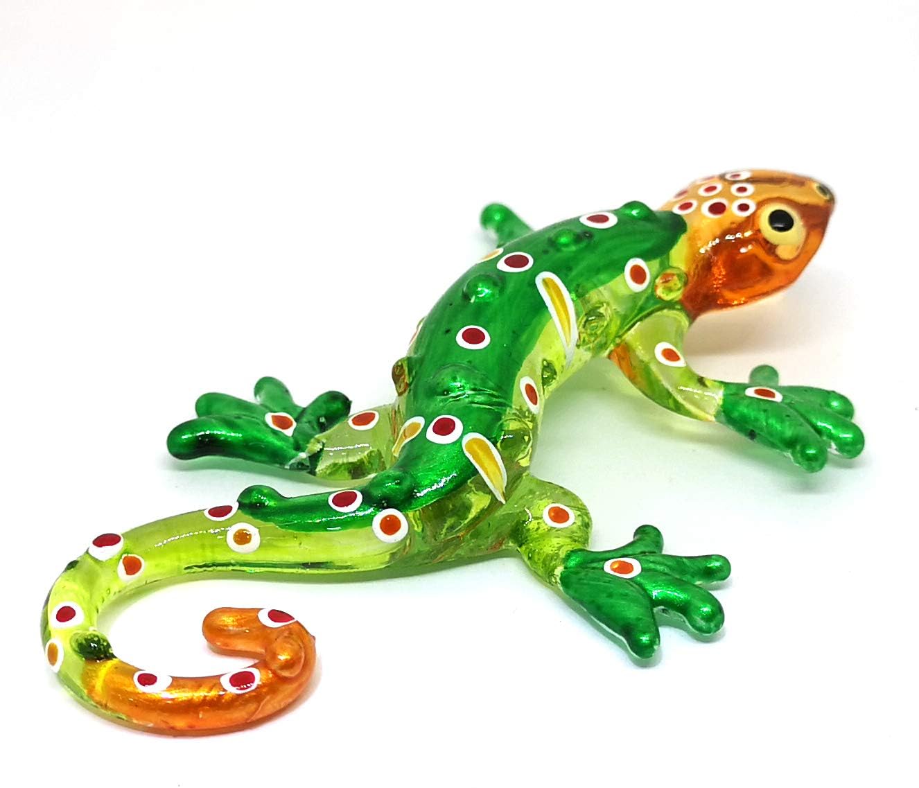 ZOOCRAFT Glass Gecko Figurine, Green Miniature Hand Blown Lampwork Animal Statue Decor