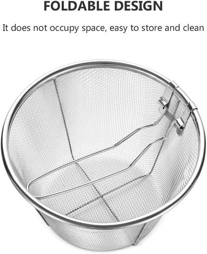 Tofficu Deep Fry Basket with Handle, Foldable 6-Inch Stainless Steel Mesh Frying Basket for Kitchen