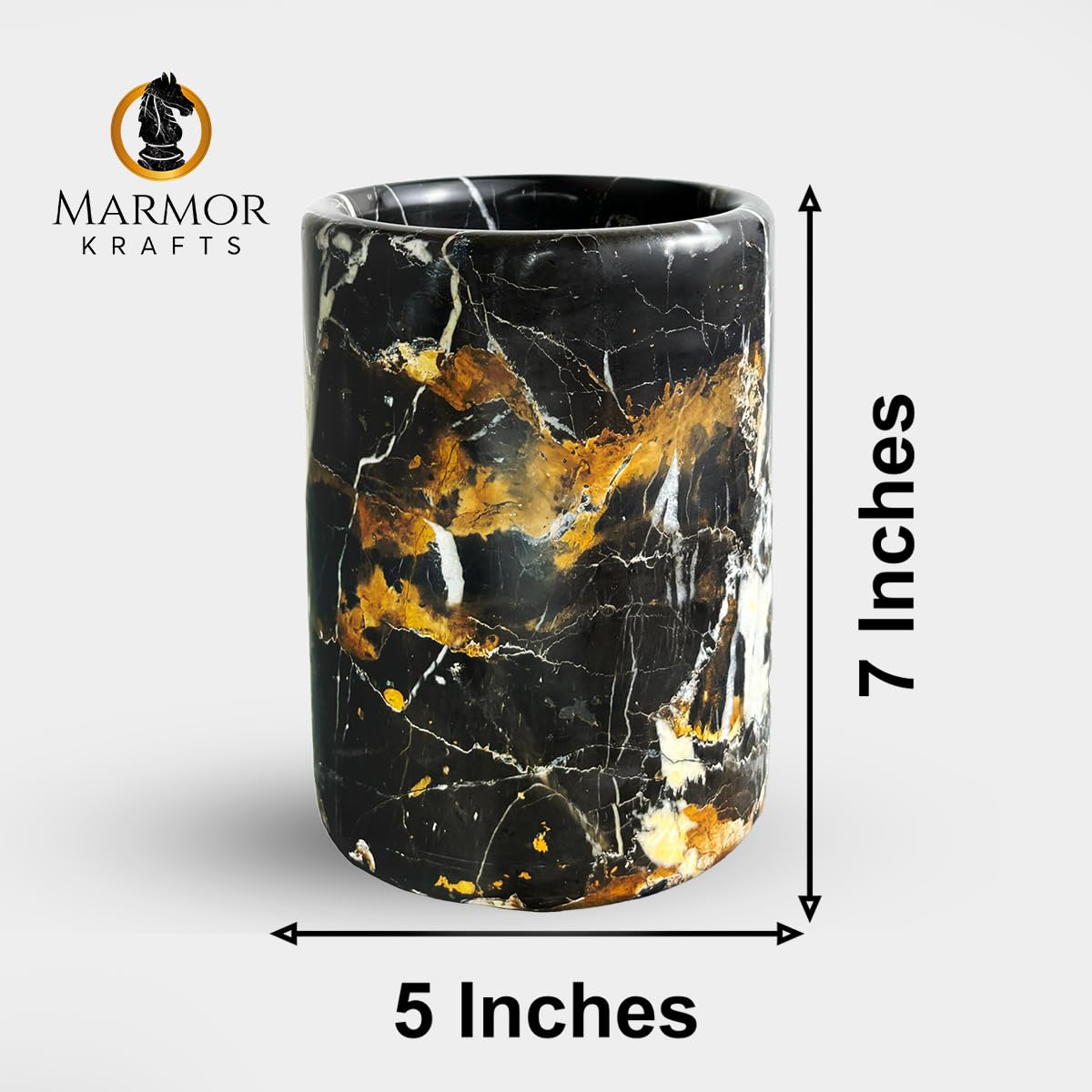 Marmor Krafts Handmade Marble Utensils Holder for Kitchen Utensil Storage and Tabletop - Organizer for Countertops, Pantry, Bathroom, Flower vase, Office & Center Table (Black & Gold)
