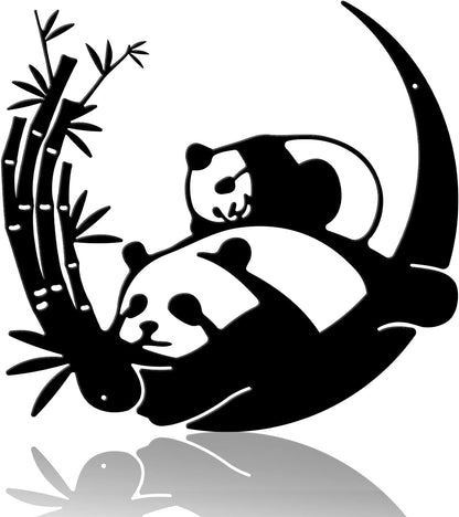 PLIGREAT Cute Panda Metal Wall Sculpture, Front Door Welcome Sign Hanging Wall Art Decor