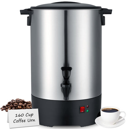 Large Commercial Coffee Urn 160 Cup Percolate Coffee Maker Stainless Steel Hot Beverage Dispenser with Cool-Touch Handles, Quick Brewing for Catering, Business, Church, Restaurant, Wedding, Gathering