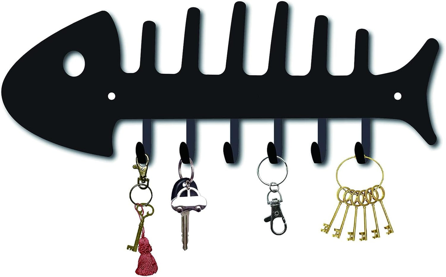 CREATCABIN Fishbone Key Holder Hanger, Towel Rack Organizer with 6 Hooks, Wall Mounted for Bathroom Kitchen