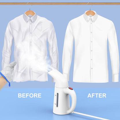 Handheld Garment Steamer for Clothes, Portable Wrinkle Remover, 230ml Capacity, 12 Minutes Continuous Steam, Mini, White
