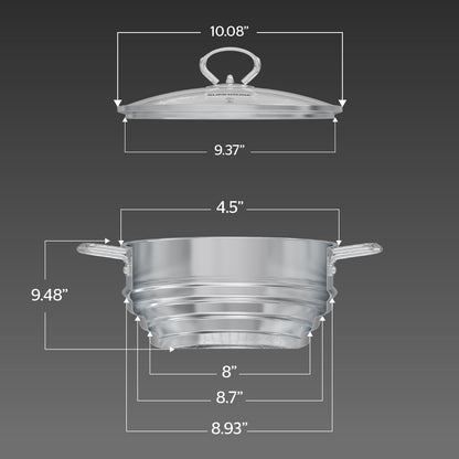 SUNHOUSE 5 Quart Stainless Steel Steamer Insert – Multi-Purpose Soup & Food Steamer with Stay-Cool Handles & Heavy-Duty Glass Lid – Fits Various Pot Sizes (8", 8.5", 9.5")