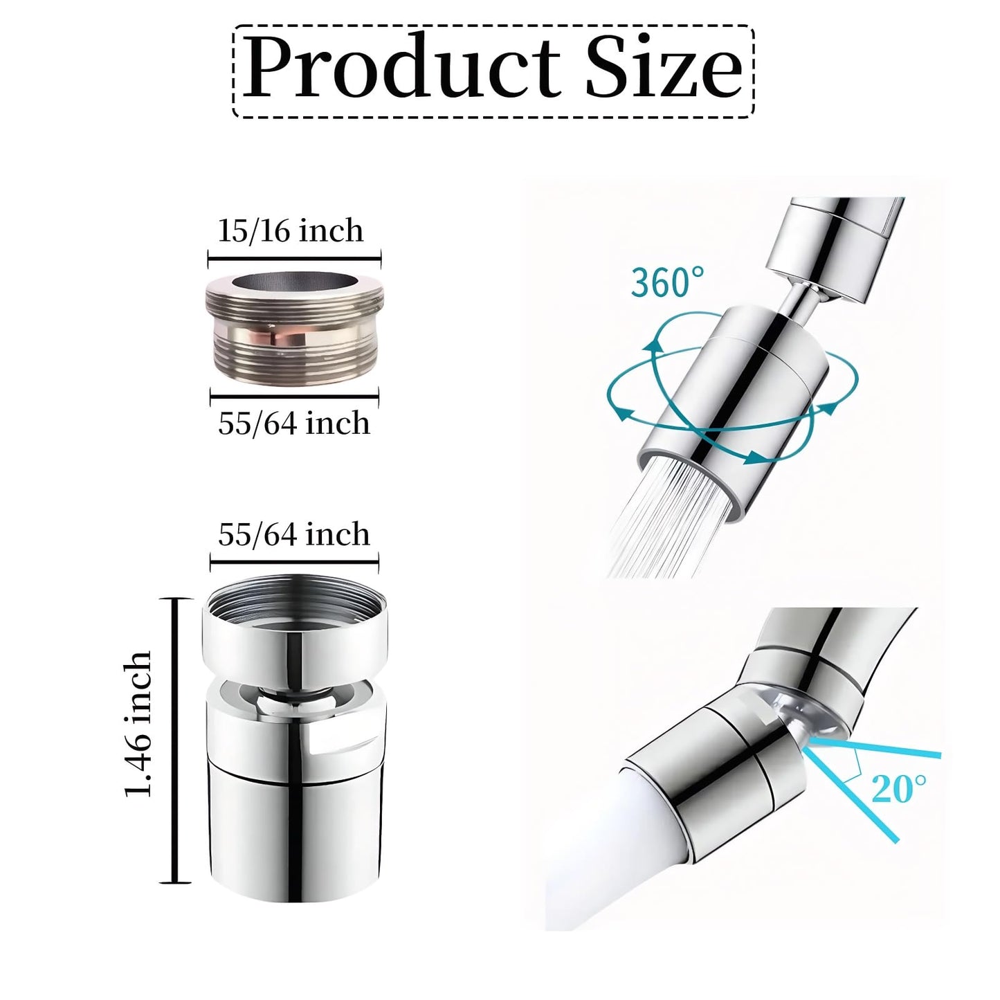 360° Swivel Kitchen & Bathroom Faucet Aerator, Solid Brass Aerator For Sink Faucet, Sink Sprayer Attachment,Fits 15/16'' Male & 55/64'' Female Thread(2 Sets)