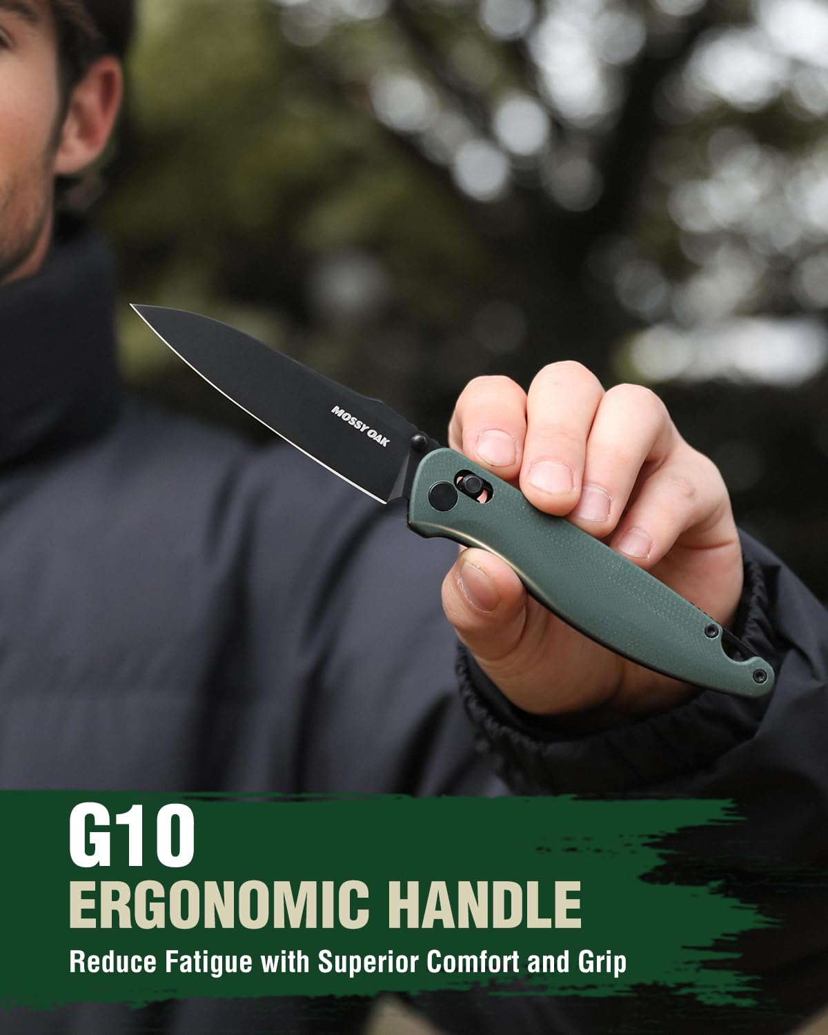 Mossy Oak Folding Pocket Knife, 3.54" D2 Steel Blade with G10 Handle, EDC Folding Knife with Pocket Clip, Suitable for Camping, Tactical, Survival, Hiking and Hunting