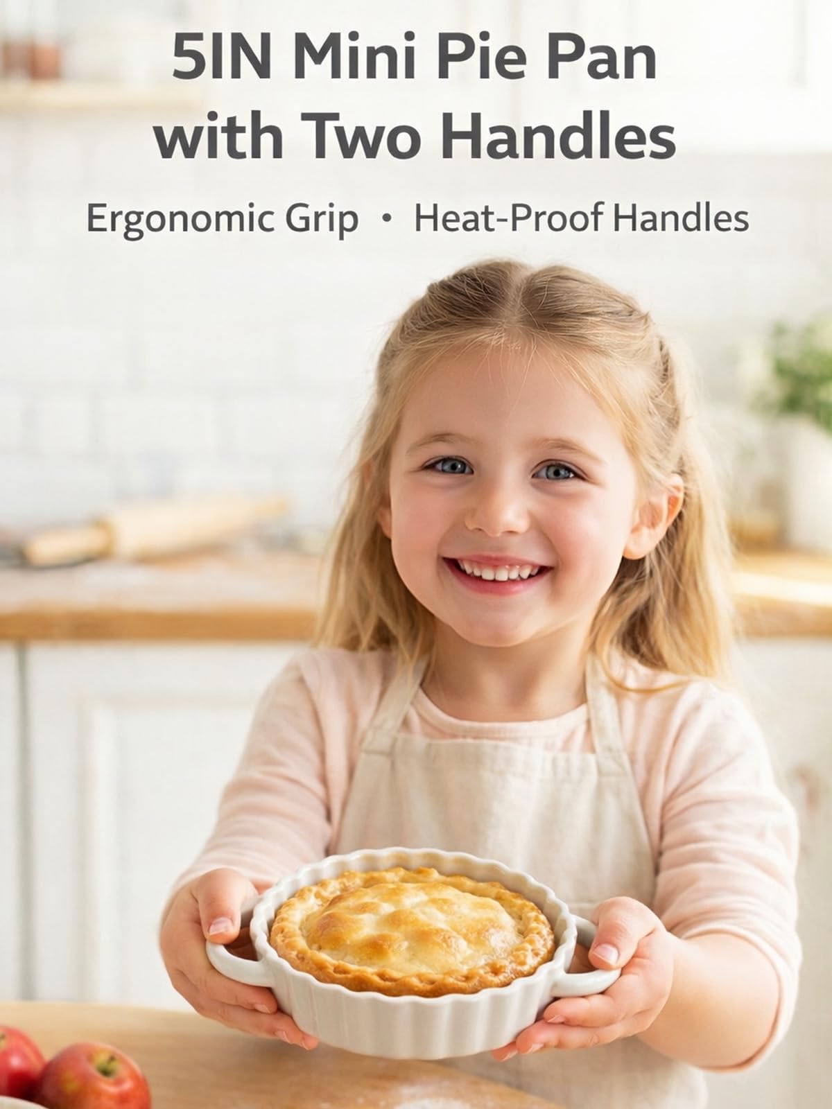 Yamteck 5in Ceramic Mini Pie Pan Set of 6 with Handles for Pie Quiche Tart. Easy to grip, Lead-Free. 8 oz Ramekins Dish for Creme Brulee, Soufflés; Gifts for Baking Enthusiast. Oven Dishwasher Safe