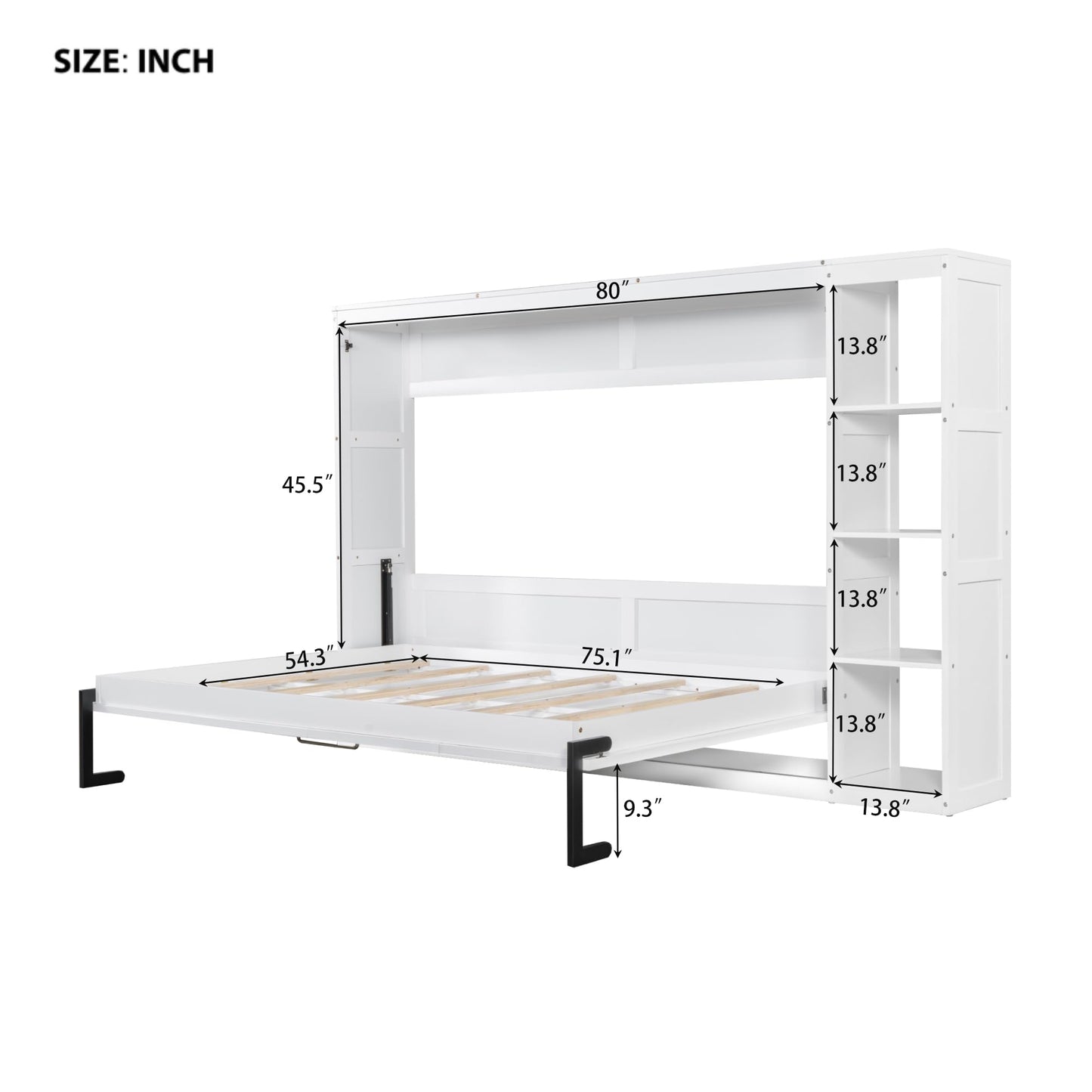 GDFStudio Boden Full Size Murphy Bed, Full Size Murphy Bed with Bookshelf, 4 Storage Shelves, Ample Storage Space, Organized as Cabinet, Saving Space Design, Perfect for Small Apartment, White