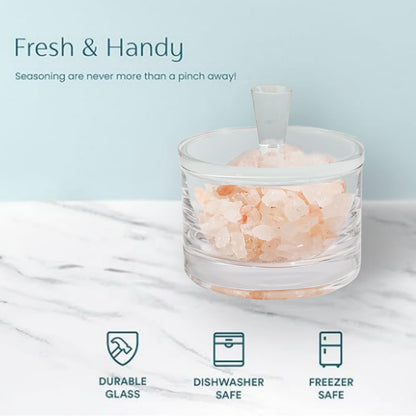 Maxistal Clear Salt Cellar with Lid, 7oz Crystal Glass Salt Box Salt and Pepper bowls, Salt Container Holder for Kitchen, Storage Container for Candies, Coffee, Sugar