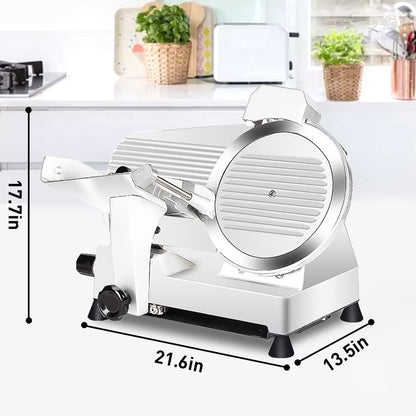 Meat Slicer10-inch 340W Home Use and for Commercial Electric Food Slicer with Chromium-plated Steel Blade and Built-in Sharpening Stone Easy to Clean Adjustable Thickness Cuts Meat Bread and Cheese