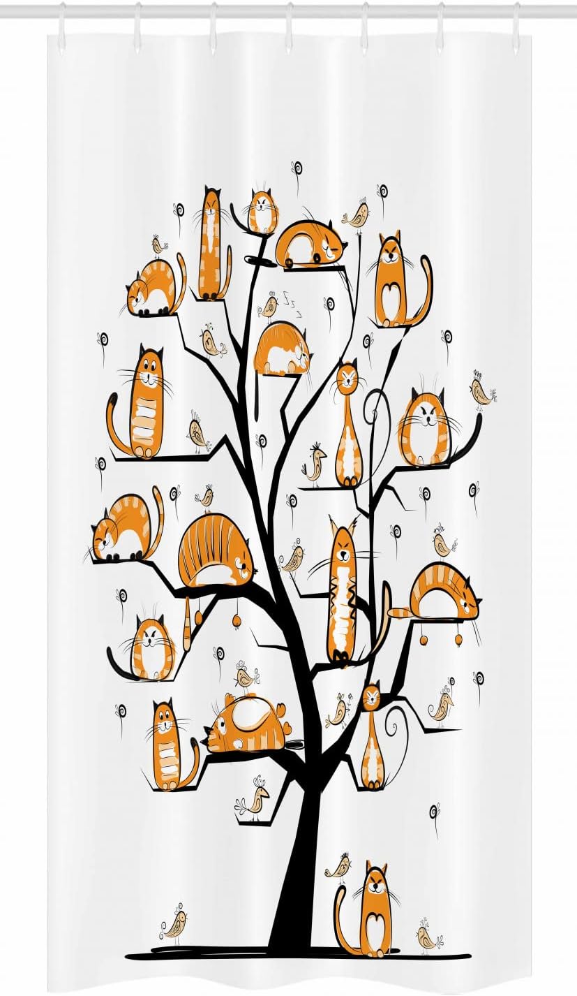 Ambesonne Cat Lover Stall Shower Curtain - Pet Family Tree Birds Crowd Fluffy Nature Art, 36" W x 72" L