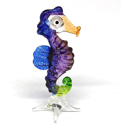 ZOOCRAFT Blown Glass Seahorse Figurine, Purple Collectible Miniature Aquarium Home Decor