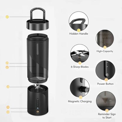 NOLLAM 16 Oz Portable Blender, USB Rechargeable, Magnetic Charging, Black