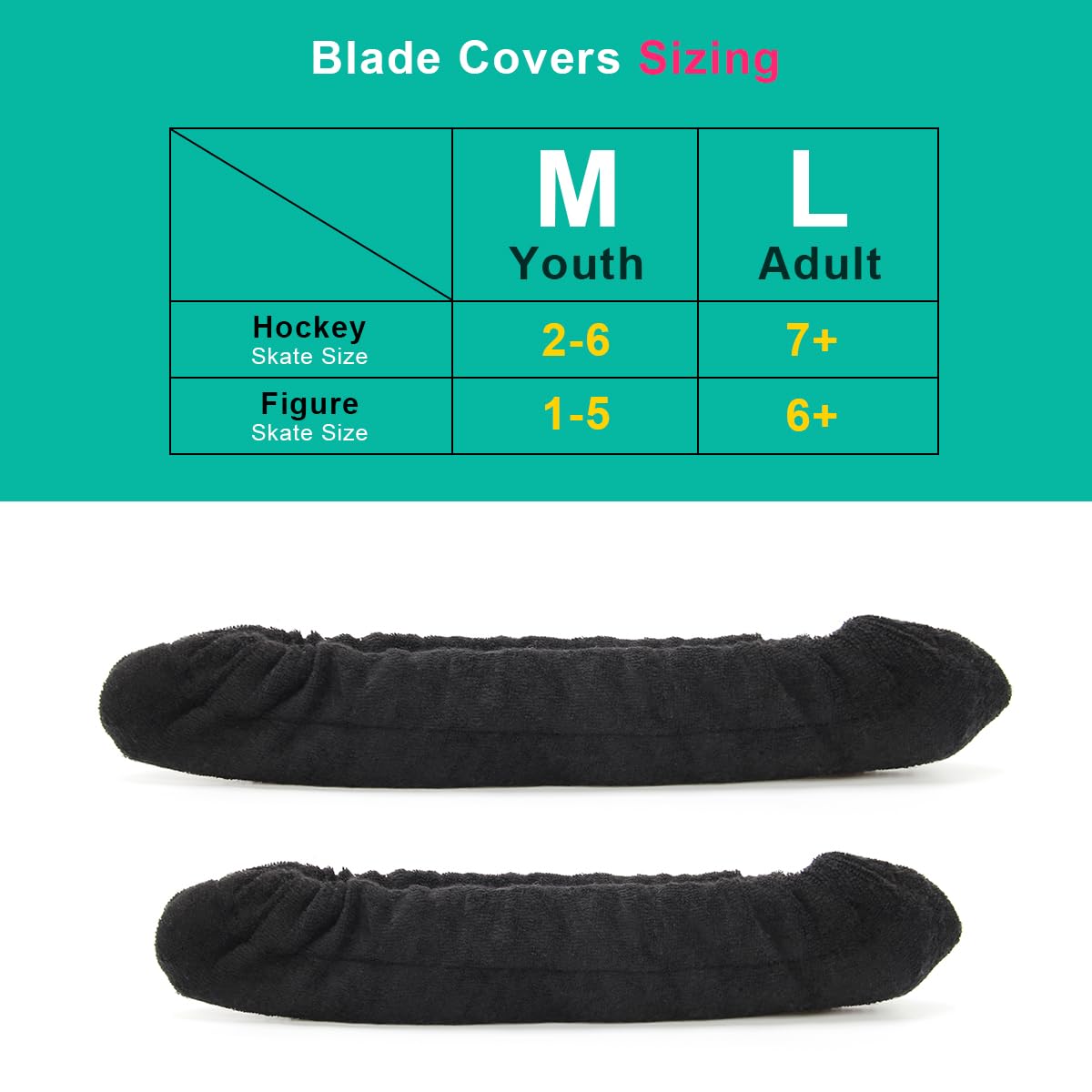 Coolrunner 2 Pairs Ice Skate Blade Covers, Sports Blade Cover Skate Blade Protector for Hockey Skates, Figure Skates and Ice Skates, Black (Black, Large)