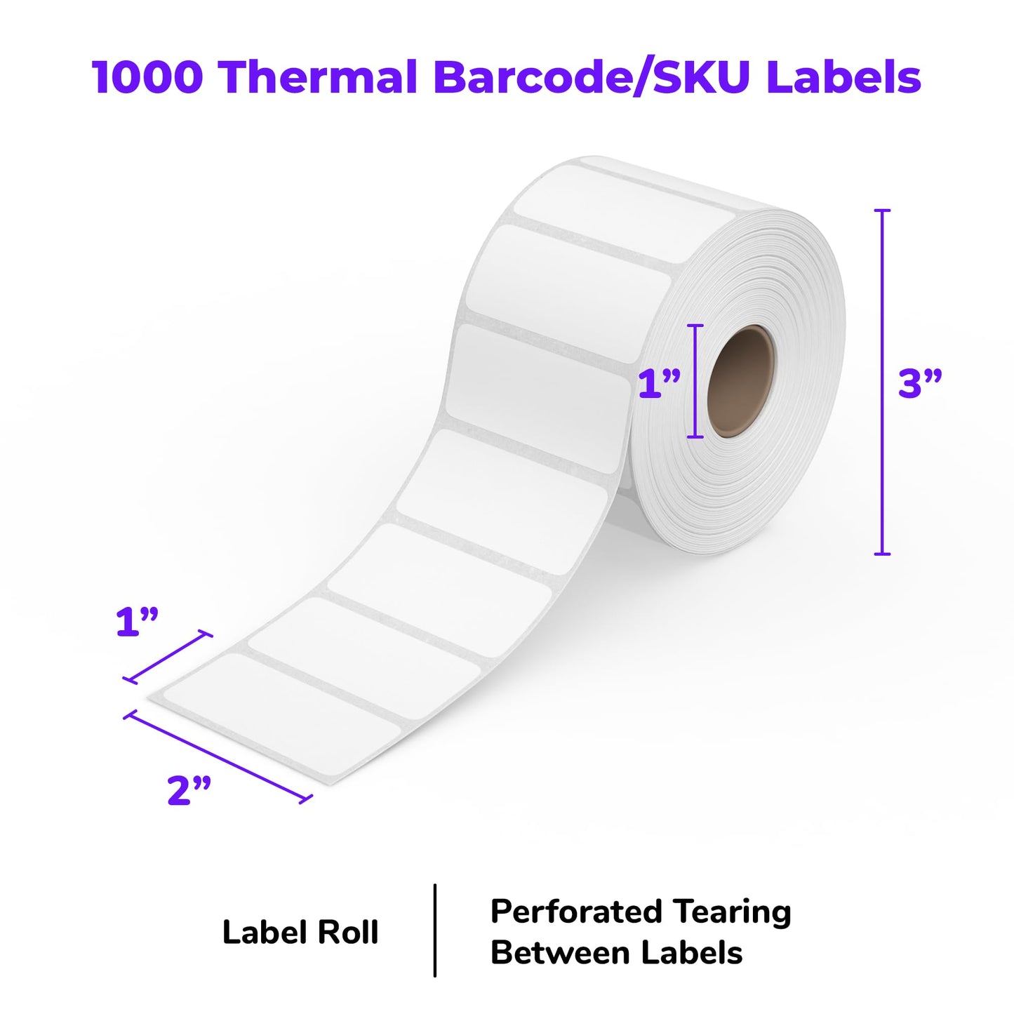 Rollo Direct Thermal 2x1 Barcode Labels - Roll of 1,000 Thermal Labels for Shipping (Commercial Grade Stickers)