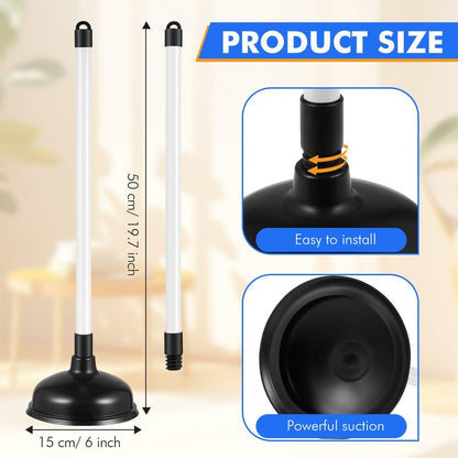Reallnaive 12 Pack Toilet Plungers Bulk with 19.7 Inch Long Handle Force Suction Cup Rubber Plunger for Bathroom to Fix Clogged Toilets Drains (Black)