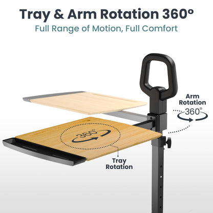 PELEGON Tray Table, 360° Swivel Table for Recliner, Adjustable Height with X-Large Table for Eating and Laptop, TV Trays for Couches & Chairs with Ergonomic Stand Assist Safety Handle for Elderly