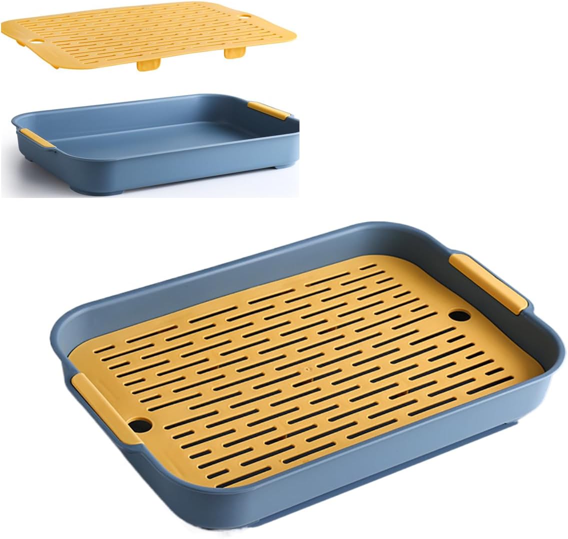 Eco-Friendly PP Dish Tray Drying Rack, Double-Layer Plastic Drainage Rack for Kitchen Countertops