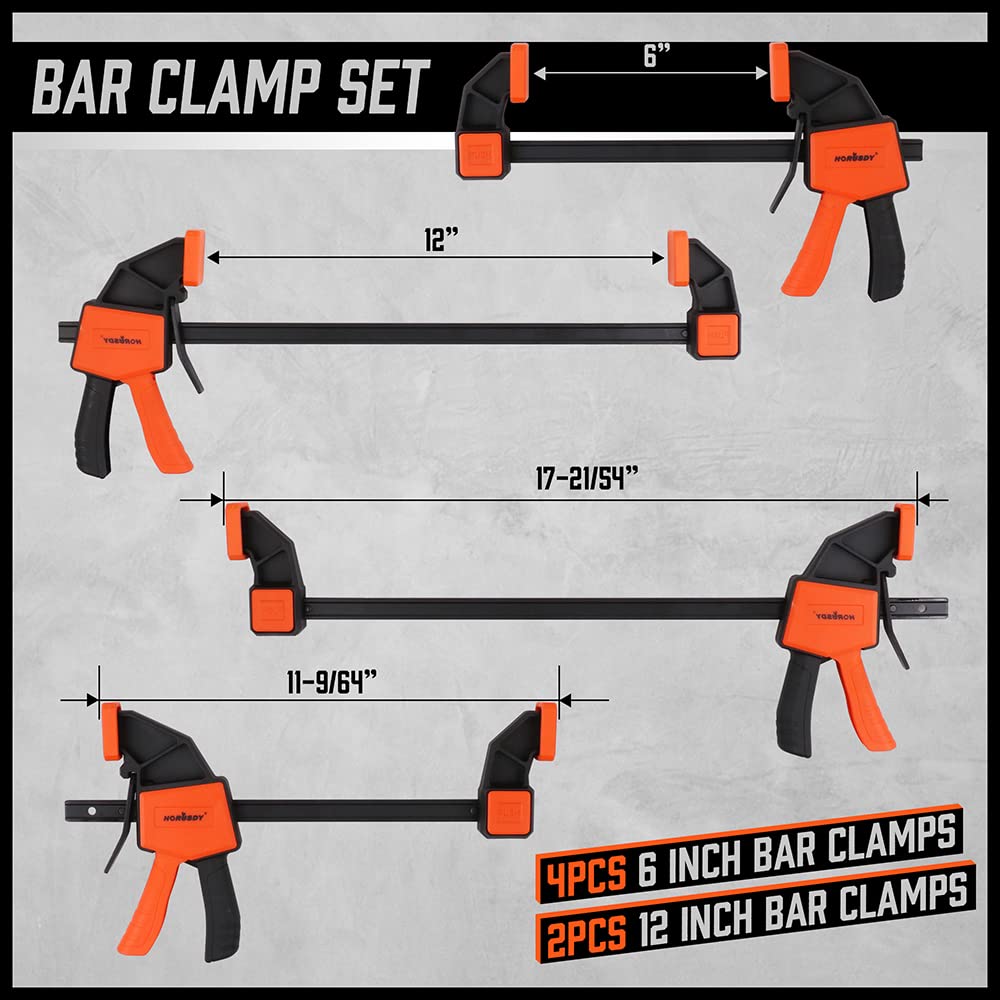 HORUSDY 8-Pack Bar Clamps for Woodworking, 12" and 6" Bar Clamps, Wood Working Clamp Sets, Quick Clamps F Clamp with 150 LBS Load Limit (8-Pack Wood Clamps)