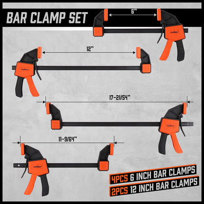 HORUSDY 8-Pack Bar Clamps for Woodworking, 12" and 6" Bar Clamps, Wood Working Clamp Sets, Quick Clamps F Clamp with 150 LBS Load Limit (8-Pack Wood Clamps)