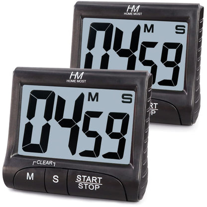 HOME MOST 2-Pack Large Display Kitchen Timer - 3" Digital Timer Magnetic Back Loud Alarm - Black Cooking Timers for Kitchen Teachers Students Games Meetings - Sports Timers for Workouts Exercise
