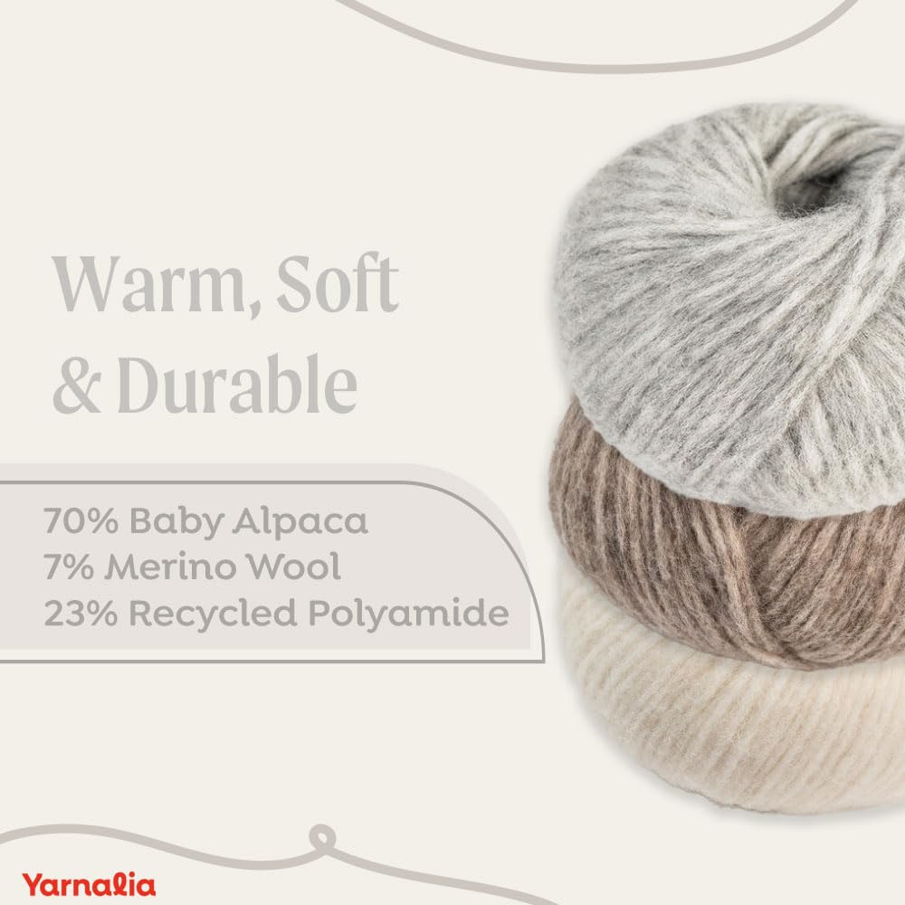 Cloud Chunky Blend Yarn 2-Pack, Super-Soft Baby Alpaca & Merino Fiber Blown into a Recycled Polyamide Tube, Premium Yarn Spun in Peru, Available in 12 Colors for Knitting and Crocheting, Snow.