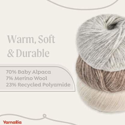 Cloud Chunky Blend Yarn 2-Pack, Super-Soft Baby Alpaca & Merino Fiber Blown into a Recycled Polyamide Tube, Premium Yarn Spun in Peru, Available in 12 Colors for Knitting and Crocheting, Snow.