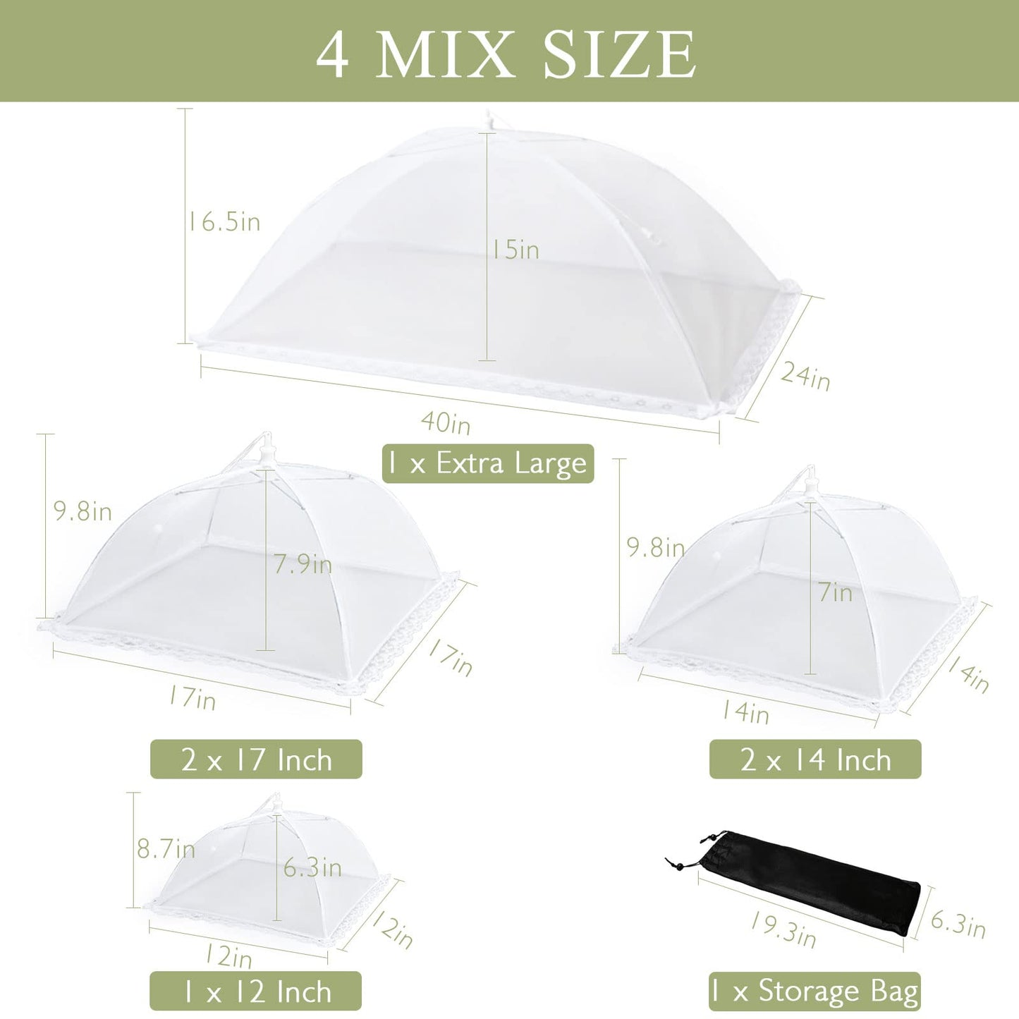 Wokuya 7Pack Various Size (40x24*1,17x17*2,14x14*2,12x12*2) Pop-up Food Tents Food Covers for Outside Mesh to Keep Bugs away,Reusable Collapsible Food Nets for Picnic Party BBQ Wedding Fruit